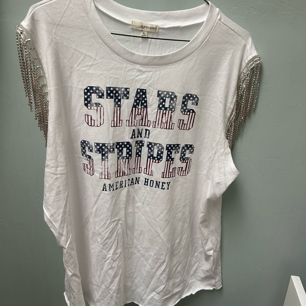 American Honey Stars and Stripes T-Shirt with rhinestone sleeves